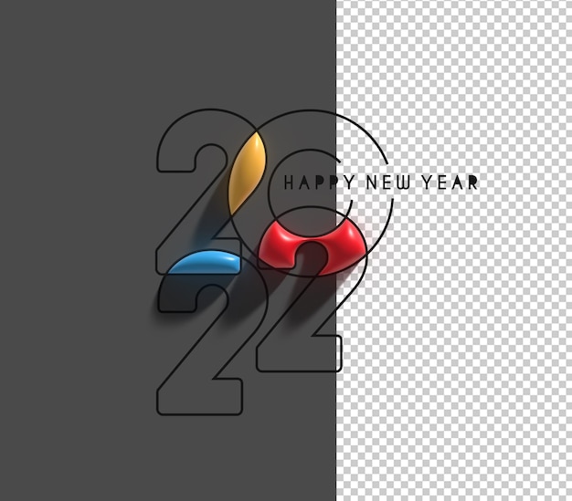 PSD 3d render happy new year 2022 text typography transparent psd file.