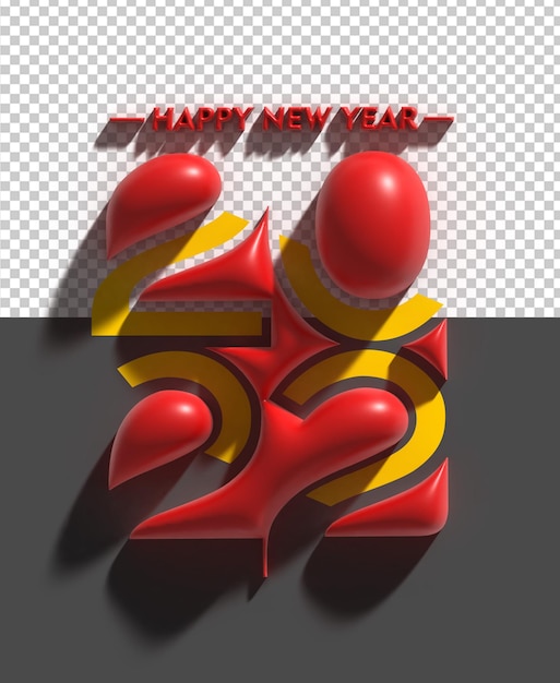 PSD 3d render happy new year 2022 transparent psd file