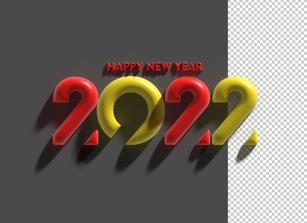 3d render happy new year 2022 transparent psd file