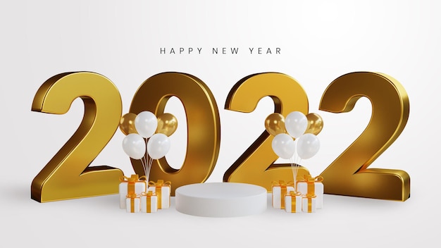 PSD 3d render of happy new year 2022 with podium