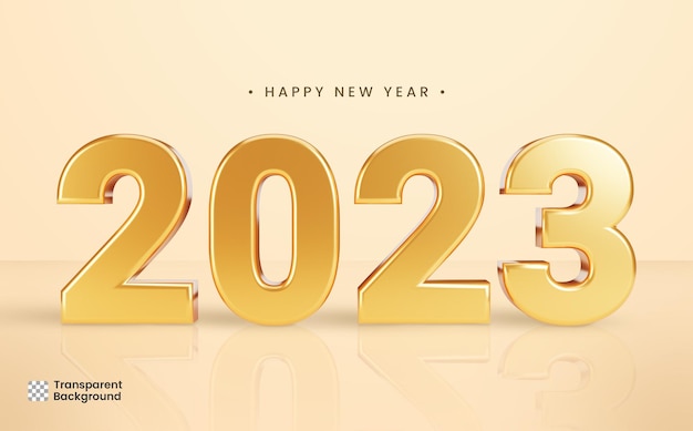 PSD 3d render of happy new year 2023 in gold