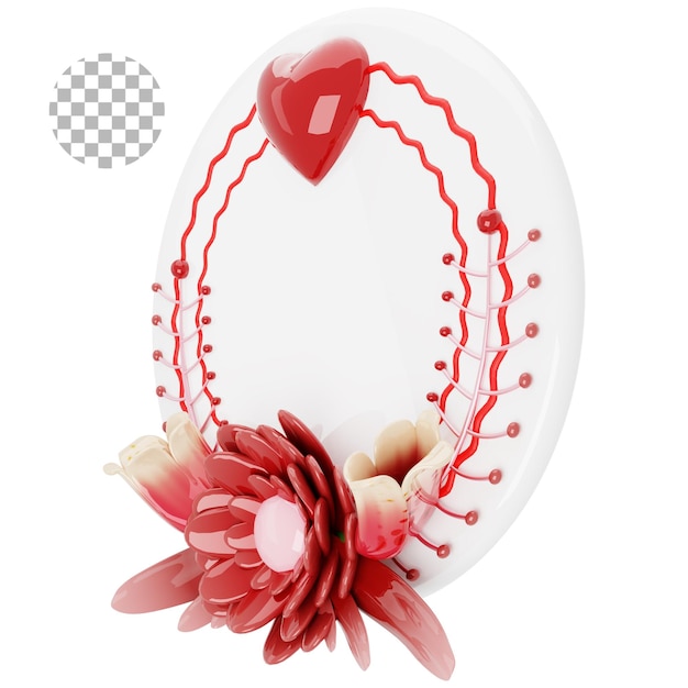 PSD 3d render happy valentines day decorated with flowers and leaves