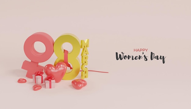 3d render happy women's day design with giftbox