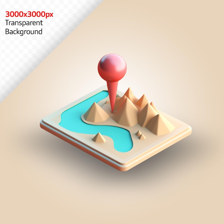 PSD 3d render harita konumu 3d pin konumu renkli izole