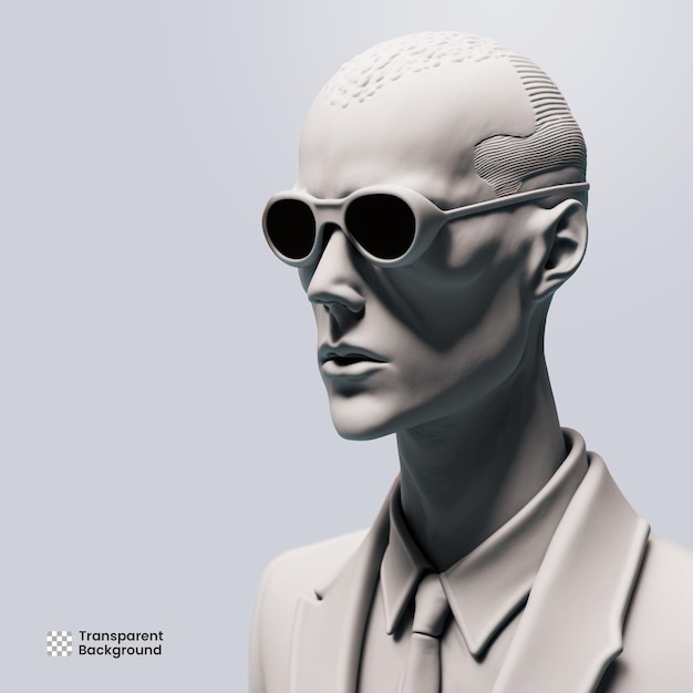 3D Render Head Glasses Clay с прозрачным фоном