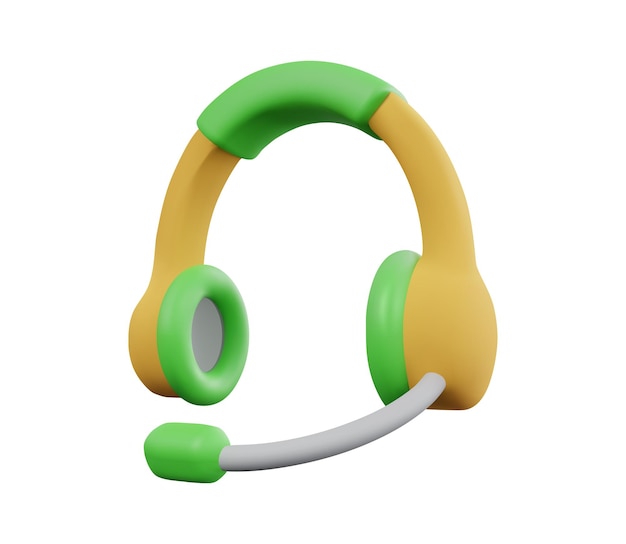 3d render headphones with microphone icon for web and app in yellow and green color