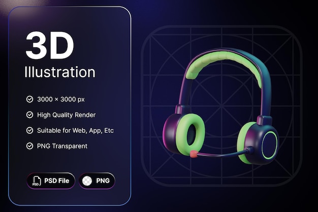 3D Render Headset Object Gaming For Modern Design Application And Web