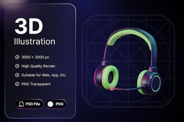 PSD 3d представляют игру объекта гарнитуры для приложения и сети современного дизайна