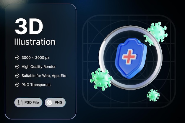 PSD 3d render health shield medical concept modern icon illustrations design