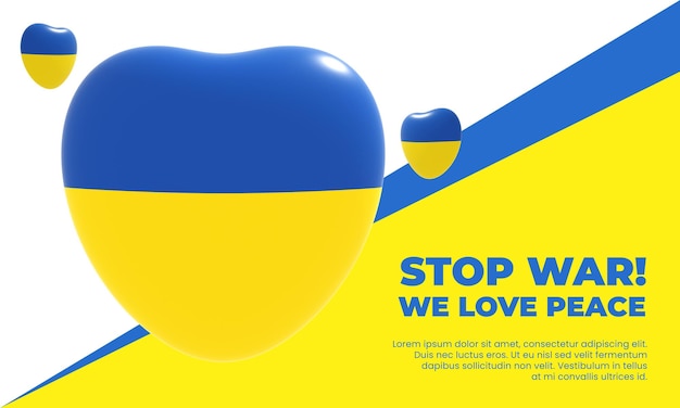 3d render heart banner ukraine stop war