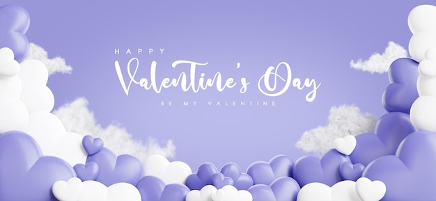 PSD 3d render of heart shape and clouds with valentine's day concept.