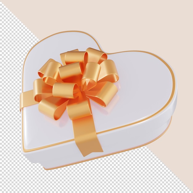 3d render heart white gift box with a gold bow