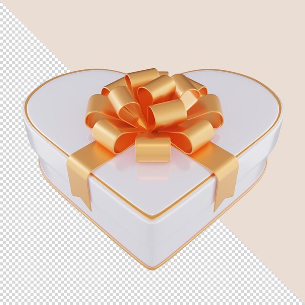 3d render heart white gift box with a gold bow