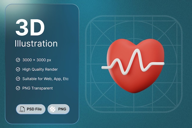 3d render heartbeat pharmacy concept modern icon illustrations design