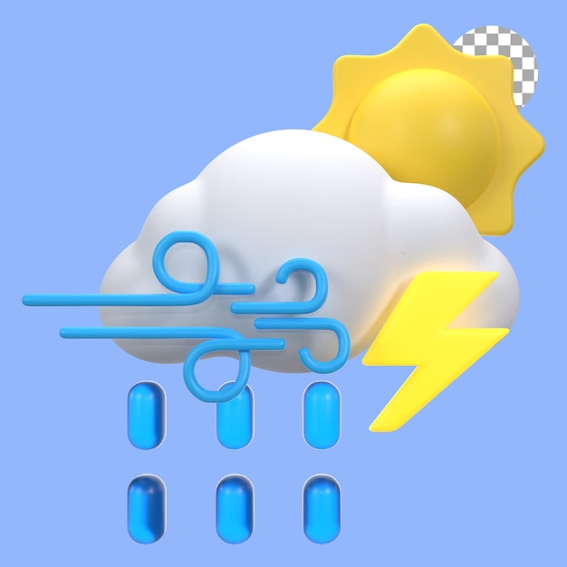 PSD 3d render heavy drizzling with lightning