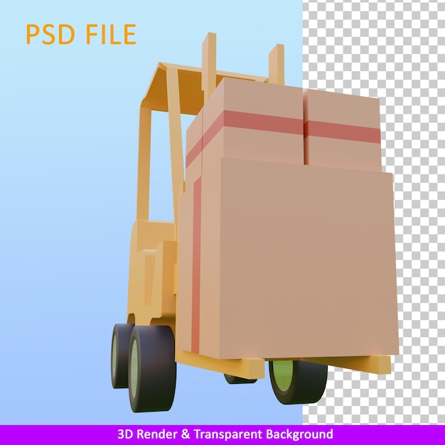 PSD 3d render heftruck dragende pakketten