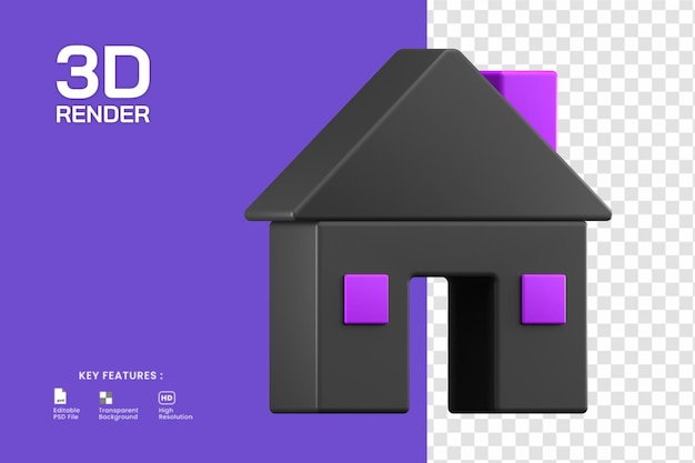 PSD rendering 3d dell'icona della casa con colore nero e viola. utile per l'illustrazione del design dell'interfaccia utente.