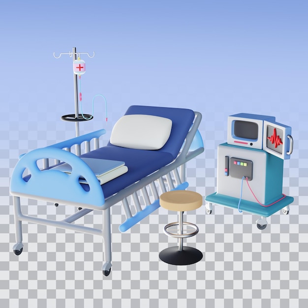 PSD 3d render hospital patient bed