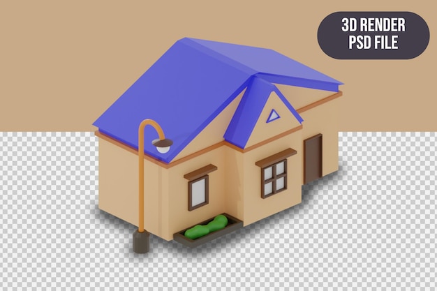 3D render house with Street lights