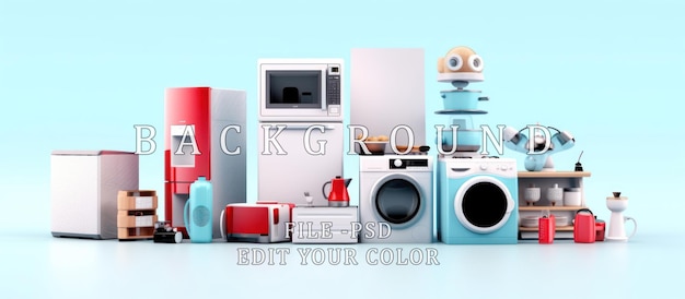 PSD 3d render of household appliances