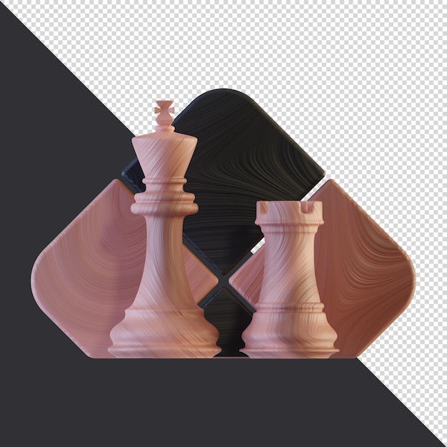 PSD 3d render houten schaak schaakbord koning toren