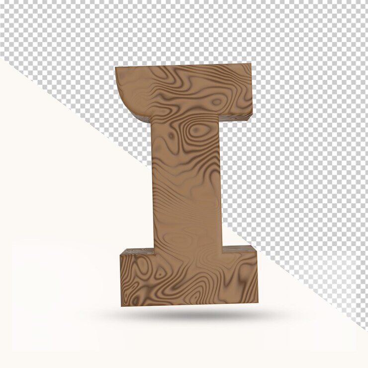 PSD 3d render i alphabet letter wooden texture isolated 