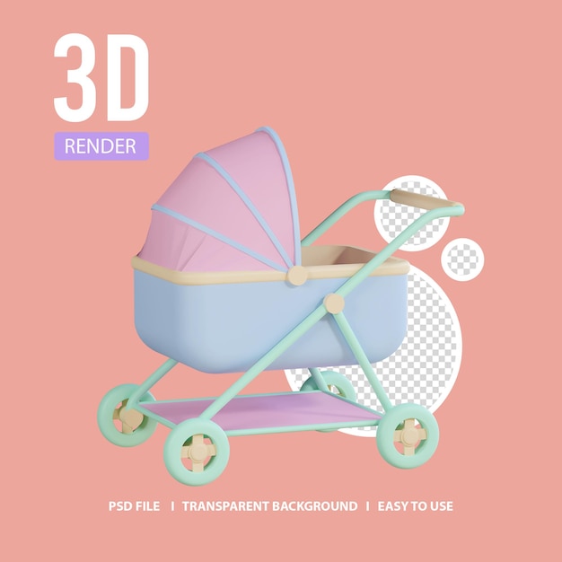 PSD 3d render icon baby stroller