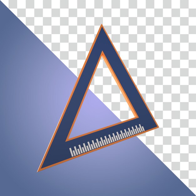 Iconica di rendering 3d del righello triangolare blu e arancione