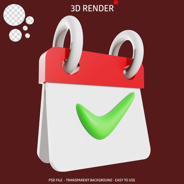 PSD 3d render icon calendar checklist 3