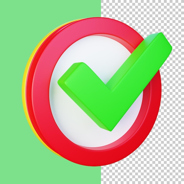 3d render icon check mark transparent verification