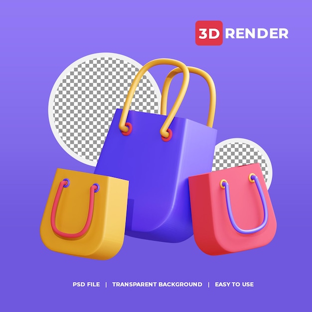 3d визуализация значок красочная сумка для покупок