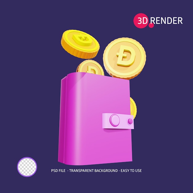 3d render icona borsa dogecoin 2