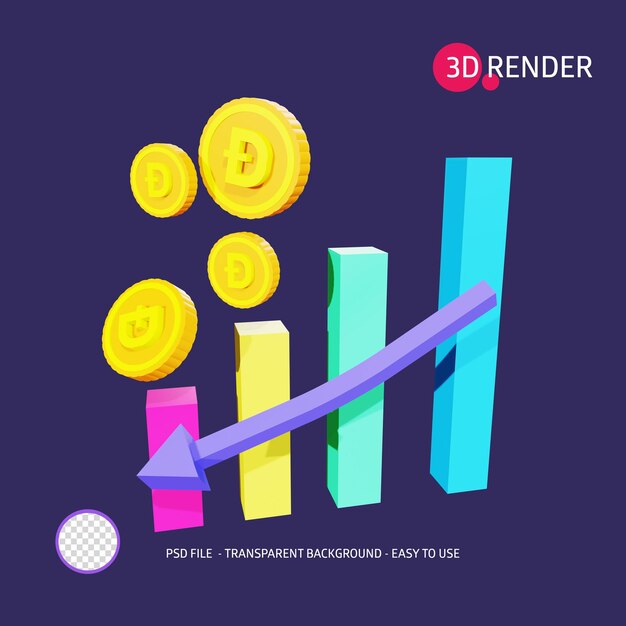 PSD 3dレンダリングアイコンドージコインアップダウン2