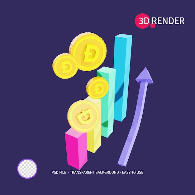 PSD 3d render icon dogecoin updown