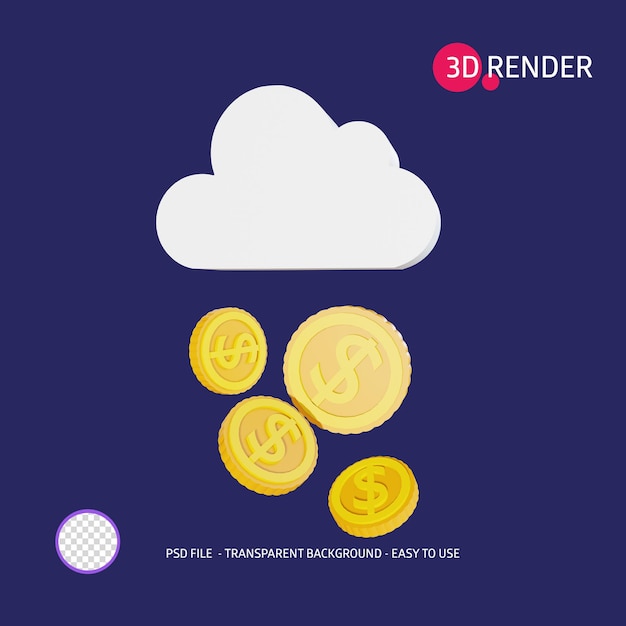 3d render icon dollar cloud