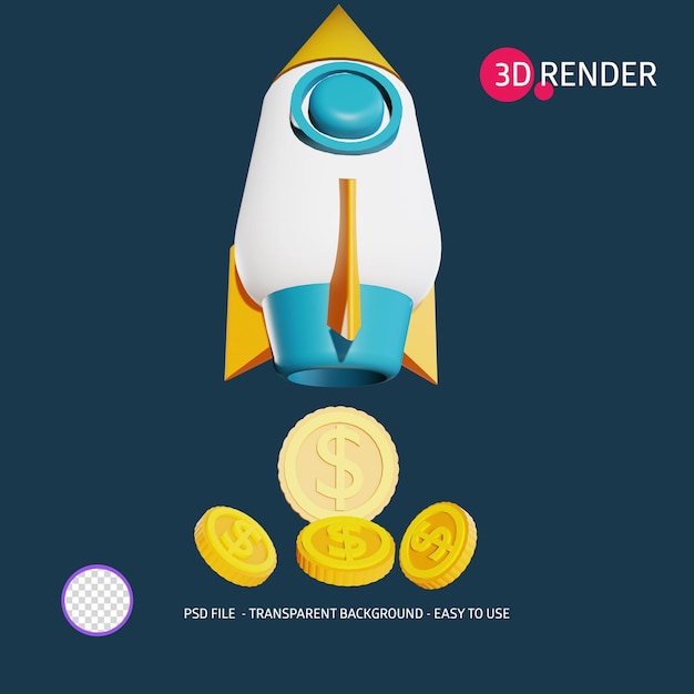 3d render icon dollar rocket 6