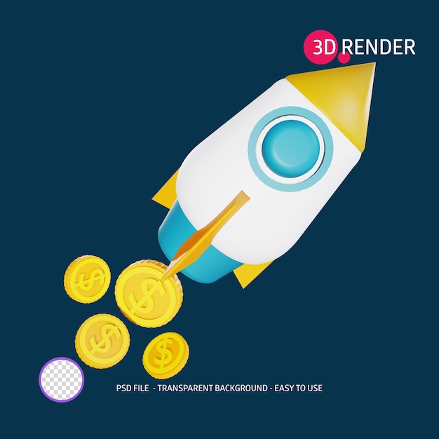 PSD 3d render icon dollar rocket