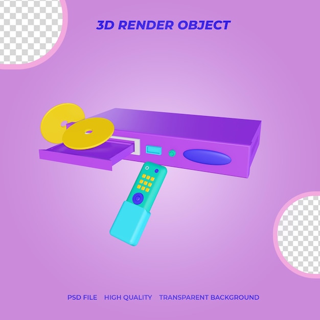 3d render icon lettore dvd con telecomando