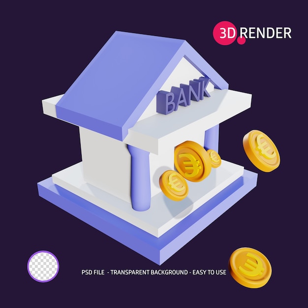 Icona di rendering 3d banca dell'euro 2