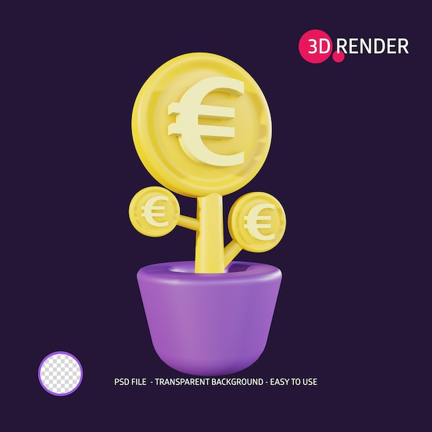 Icona di rendering 3d euro pianta 3