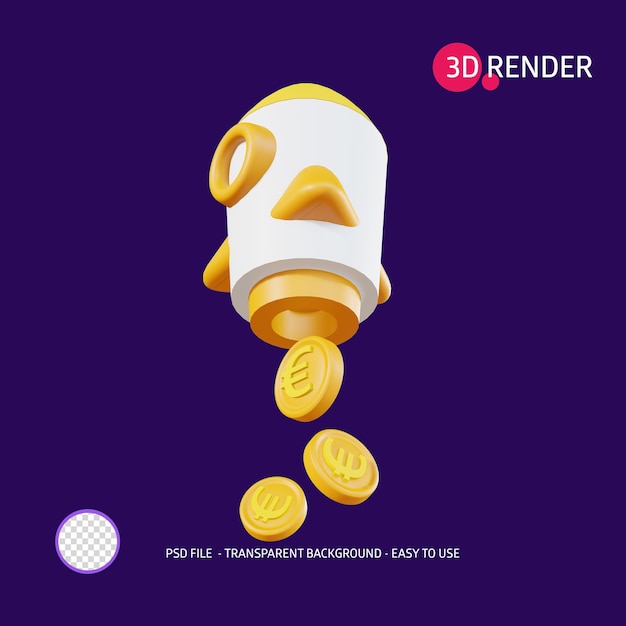 3d render icon euro rocket