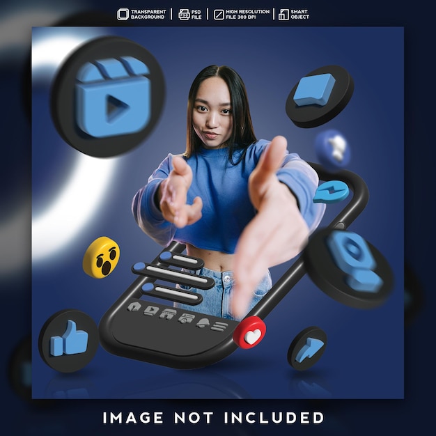 3d render icon feed for facebook dark mode promotion design