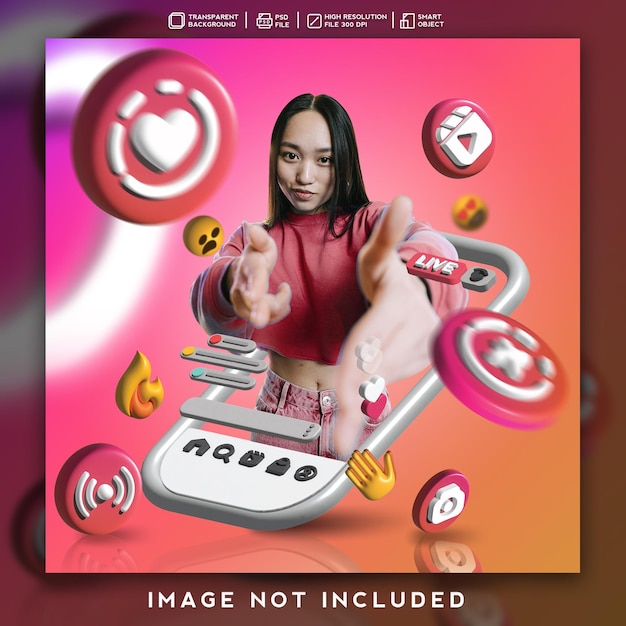 3d render icon feed for instagram promotion design