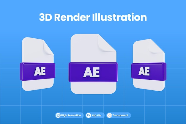 PSD 3d render icon file format ae