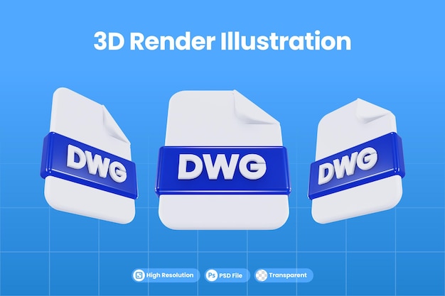 PSD 3d rendering icona formato file dwg