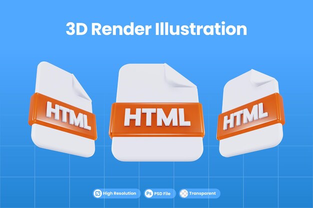 PSD 3d render icon file format html