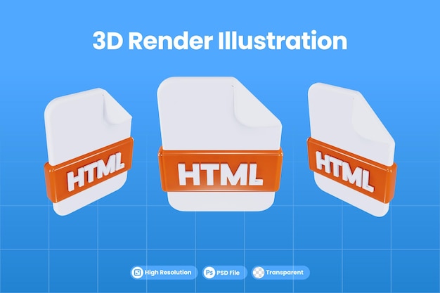 3d rendering icona formato file html