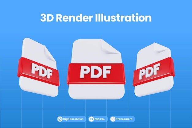 3d render icona formato file pdf