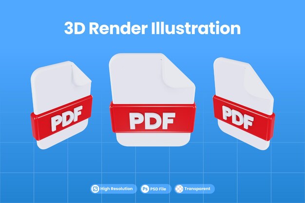3d render icona formato file pdf