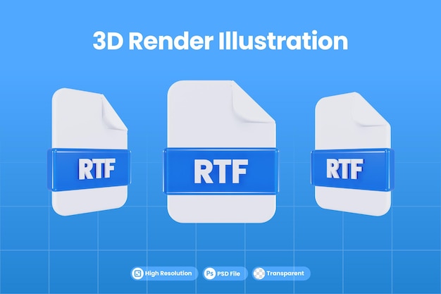 PSD 3d render icon file format rtf